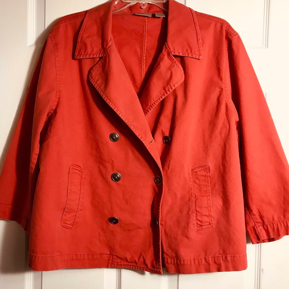 Chicos 3/4 Sleeves Red Double-Breasted Casual Jacket 3